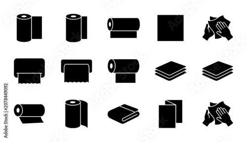 Konstfotografi Paper Towel Icons, Toilet Roll Graphics, Cleaning Wipes Symbols, Hygiene Vector