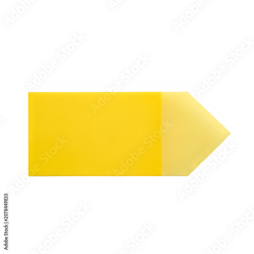 Yellow arrow sticky note page marker isolated on white background