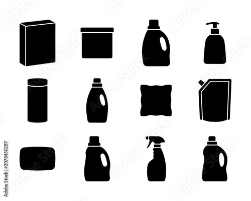 Fotografija Cleaning Product Icons Vector Set, Household Detergent Bottles, Sprays, and Soap
