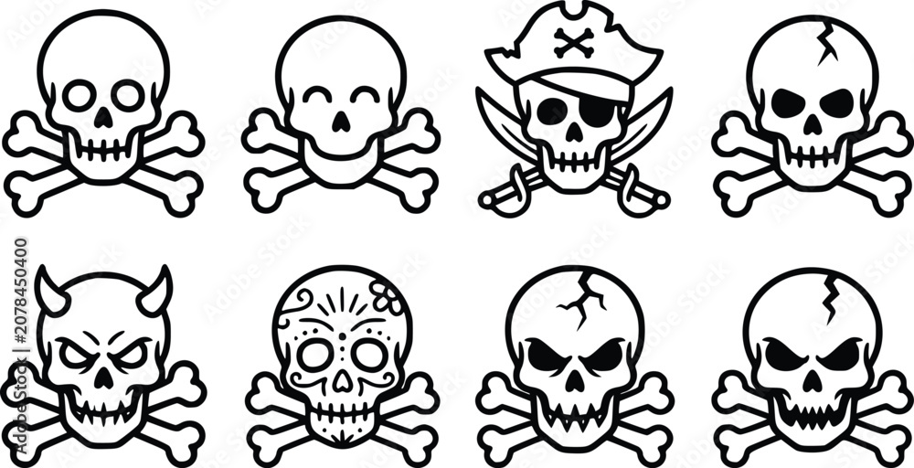 Obraz premium Halloween skull collection black and white vector graphics for spooky designs