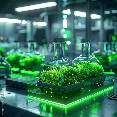 Biotechnology laboratory with green plants.