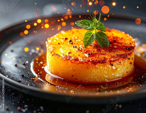 A savory dish with a golden-brown crust and fresh herbs