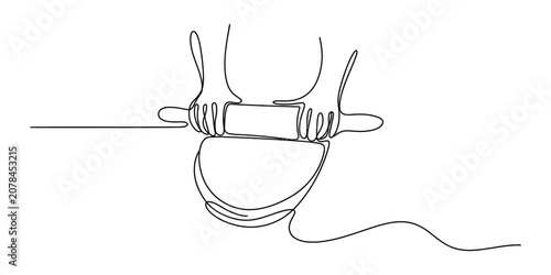 Fotografie Continuous single line drawing of hands using a rolling pin to flatten dough for
