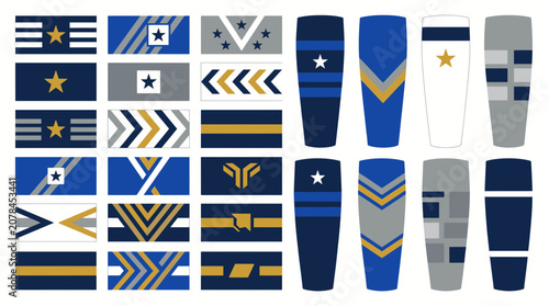 Military rank insignia and pilot wing badge collection.