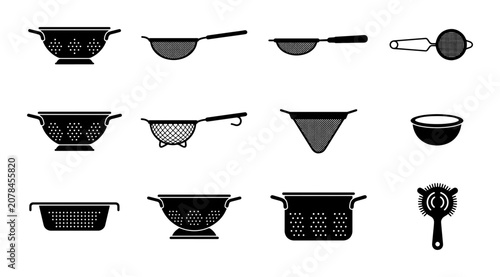 Canvastavla Kitchen Strainer Collection, Diverse Sieve Designs, Cooking Utensil Icons, Food