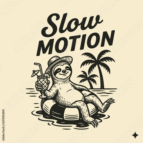 Canvas Print Sloth wearing a hat relaxes.