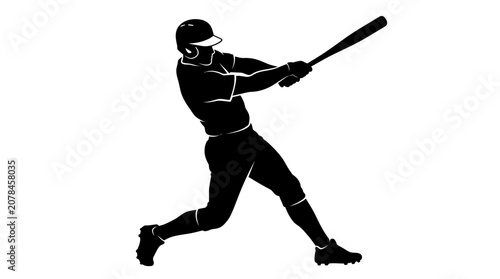 Tableau sur toile A dynamic silhouette of a baseball player in mid-swing, powerfully hitting a ball with a bat