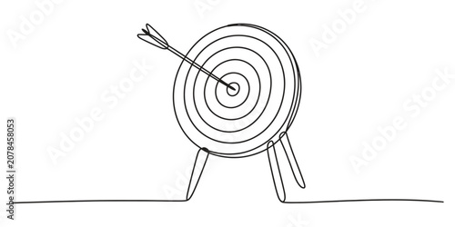 Continuous single line drawing of target with arrow in center, bullseye