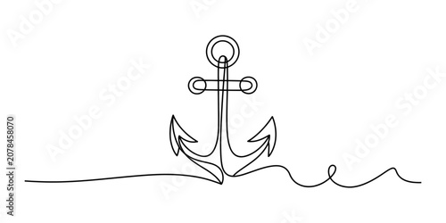 Cuadro en lienzo Continuous single line drawing of a simple nautical anchor symbol for marine tra