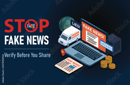 Digital Illustration Highlighting the Importance of Verifying News to Combat Fake Information in the Modern Media Landscape