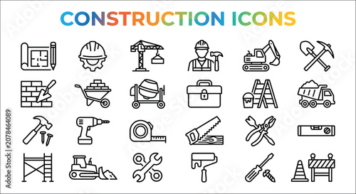 Photos Collection Of Construction Icons Featuring Tools Safety Equipment And Machinery