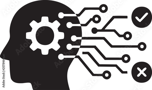 Artificial intelligence decision making icon with intelligence