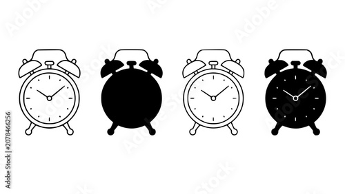 Photos Set of four different alarm clock icons in black and white