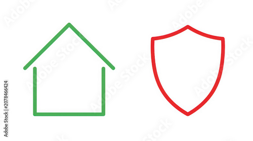 Foto Green house and red shield outline icons isolated on transparent background for safety signs
