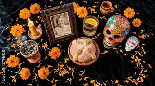 Day of the Dead Ofrenda with Bread and Candles