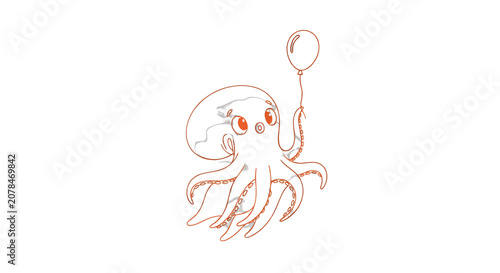 Fényképezés Illustration of an Octopus with Tentacles.