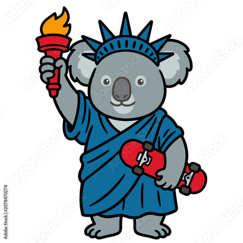 Koala dressed as Statue Liberty boxer.