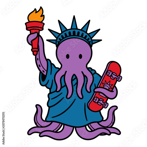 Octopus Statue of Liberty skateboard.