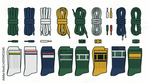 Outdoor climbing rope bundles and athletic sock icons.