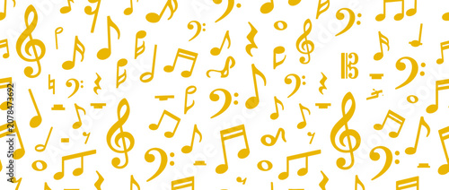 Photos Golden Music Notes Pattern Seamless Background, Musical Symbols Texture