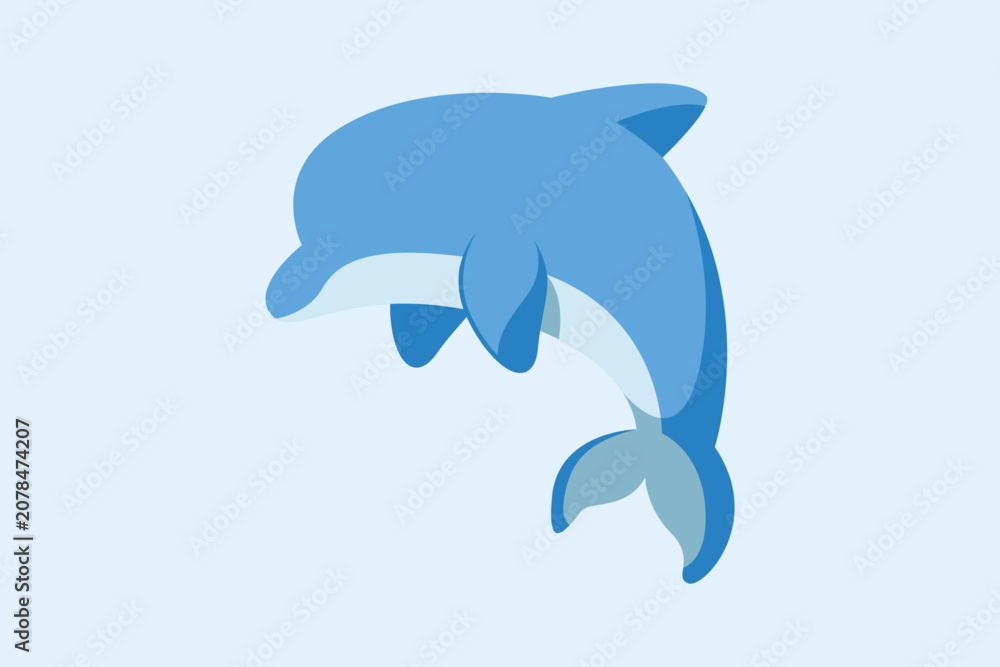 Fototapeta premium Minimalist blue dolphin vector illustration jumping