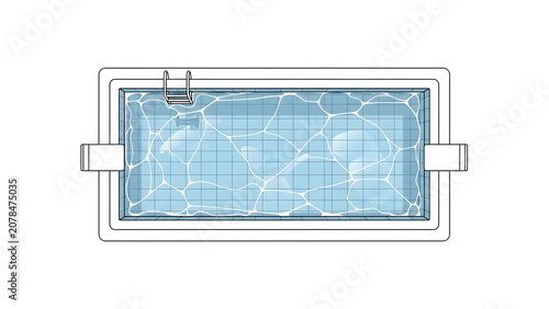 Clean clipart-style swimming pool illustration with water reflections and clear outline, top-down view on white background.