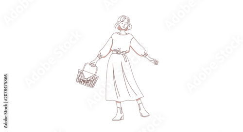Quadro su tela Woman in traditional dress holding basket.