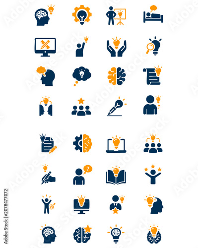 Creative thinking and business idea flat icon set