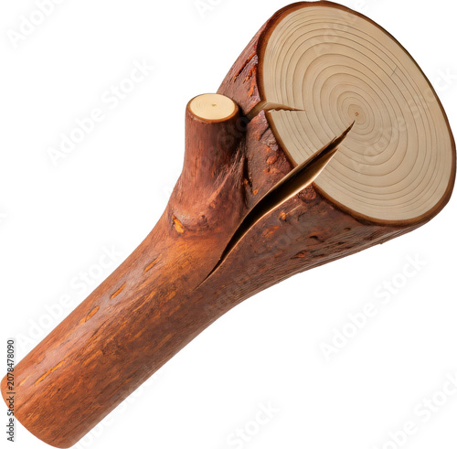 Wooden log with cracked end.