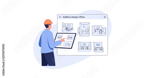 Architectural Designer Planning Office Layout on Digital Tablet