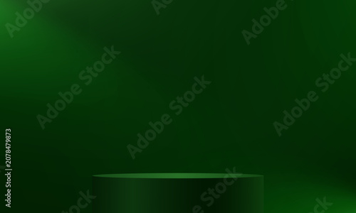 Dark green background vector 3d with podium Space for selling products on the website. Abstract wallpaper design with copy space to display your products. Vector illustration.Print