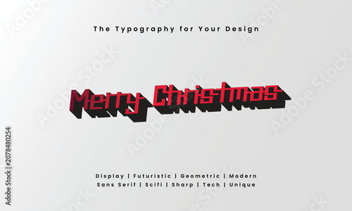 Merry Christmas Futuristic Red Gradient Typography with Modern Unique Font Style on White Background