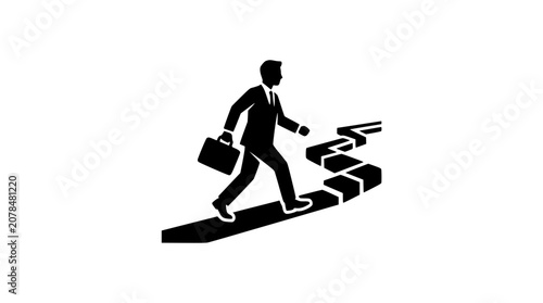 Dynamic icon of a businessman moving upward on a winding path, symbolizing career progression, professional development, ambition, and the journey towards future success