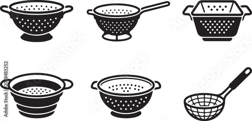 Set of six different kitchen strainers and colanders illustration Vector