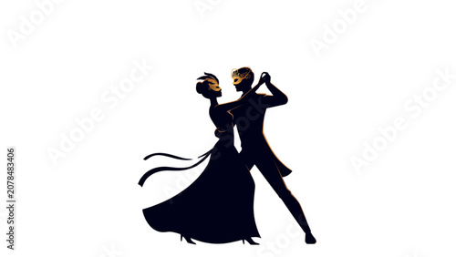Bild auf Leinwand Couple dancing ballroom style silhouette vector illustration Vector