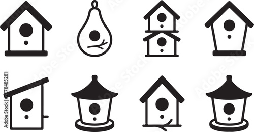 Obraz na plátně Collection of stylish birdhouse designs and bird icons Vector