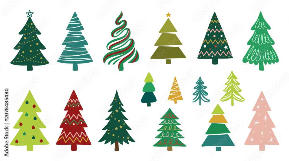 Obraz premium Festive Christmas Tree Variety Vector Pack