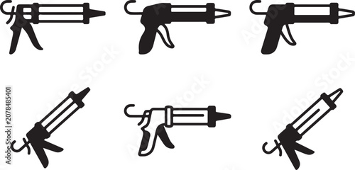 Bild auf Leinwand Six black spray gun icons in different styles and orientations Vector