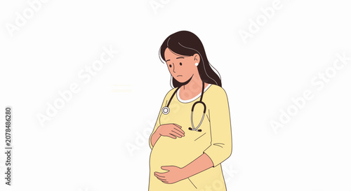 Pregnant doctor with stethoscope, caring for unborn baby, medical healthcare concept