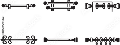 Schilderij op canvas Black vintage style metal hardware and hinge set illustration Vector