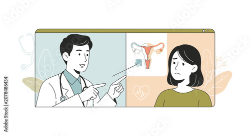 Telemedicine Female Health Consultation: Doctor Explains Uterus Anatomy to Patient