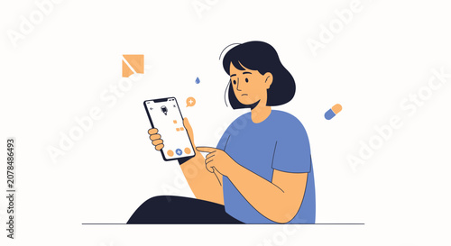 Woman using mobile phone for health app, digital medicine concept