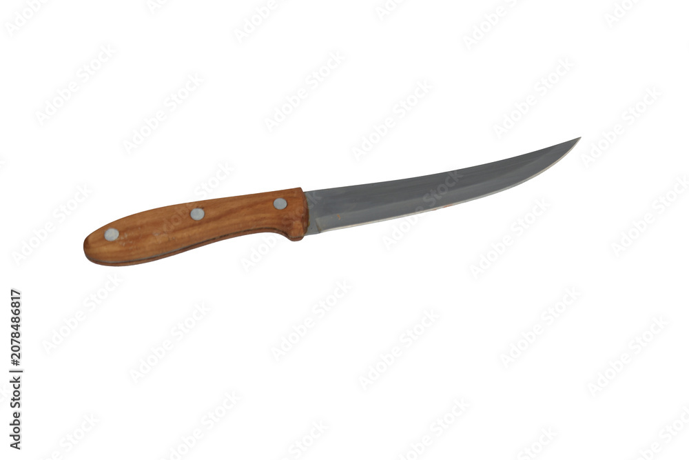 Fototapeta premium Sharp kitchen knife with a wooden handle and a long, thin stainless steel blade