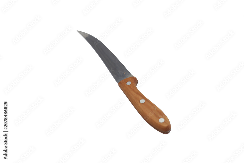 Obraz premium Sharp kitchen knife with a wooden handle and a long, thin stainless steel blade