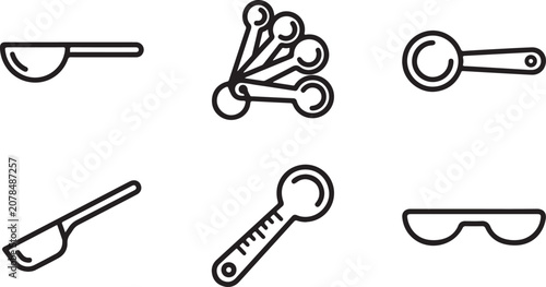 Six minimalist kitchen and cleaning tool icons in black and white Vector
