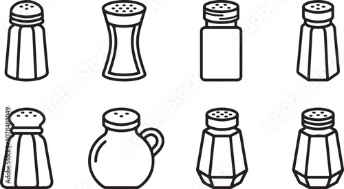 Bild auf Leinwand Eight different salt and pepper shaker vector icons in black and white Vector