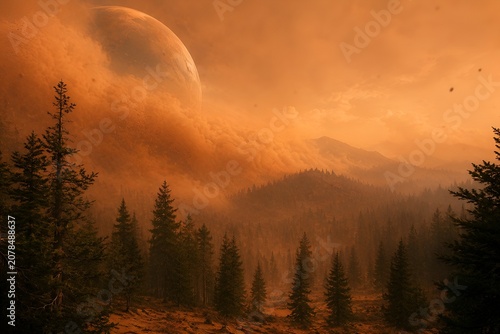 Sunrise in the mountains sky mountain sunset forest landscape nature tree clouds cloud pine morning view summer.-