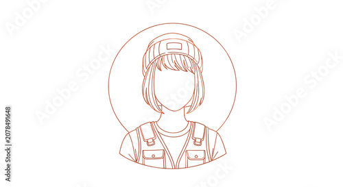 Woman Wearing Vest and Cap Illustration.