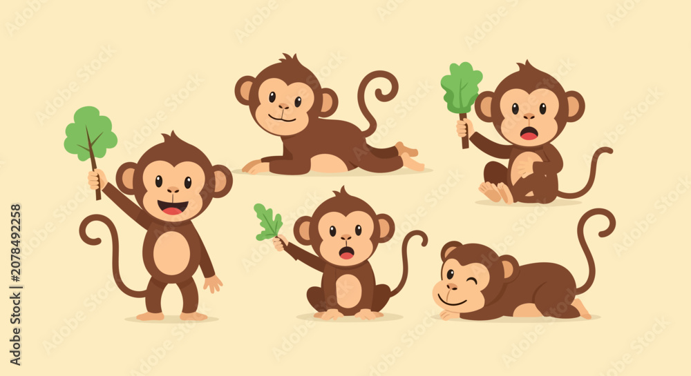 Obraz premium Cute cartoon monkey group.