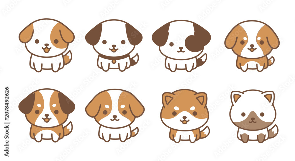 Fototapeta premium Cute Cartoon Puppy Dogs.